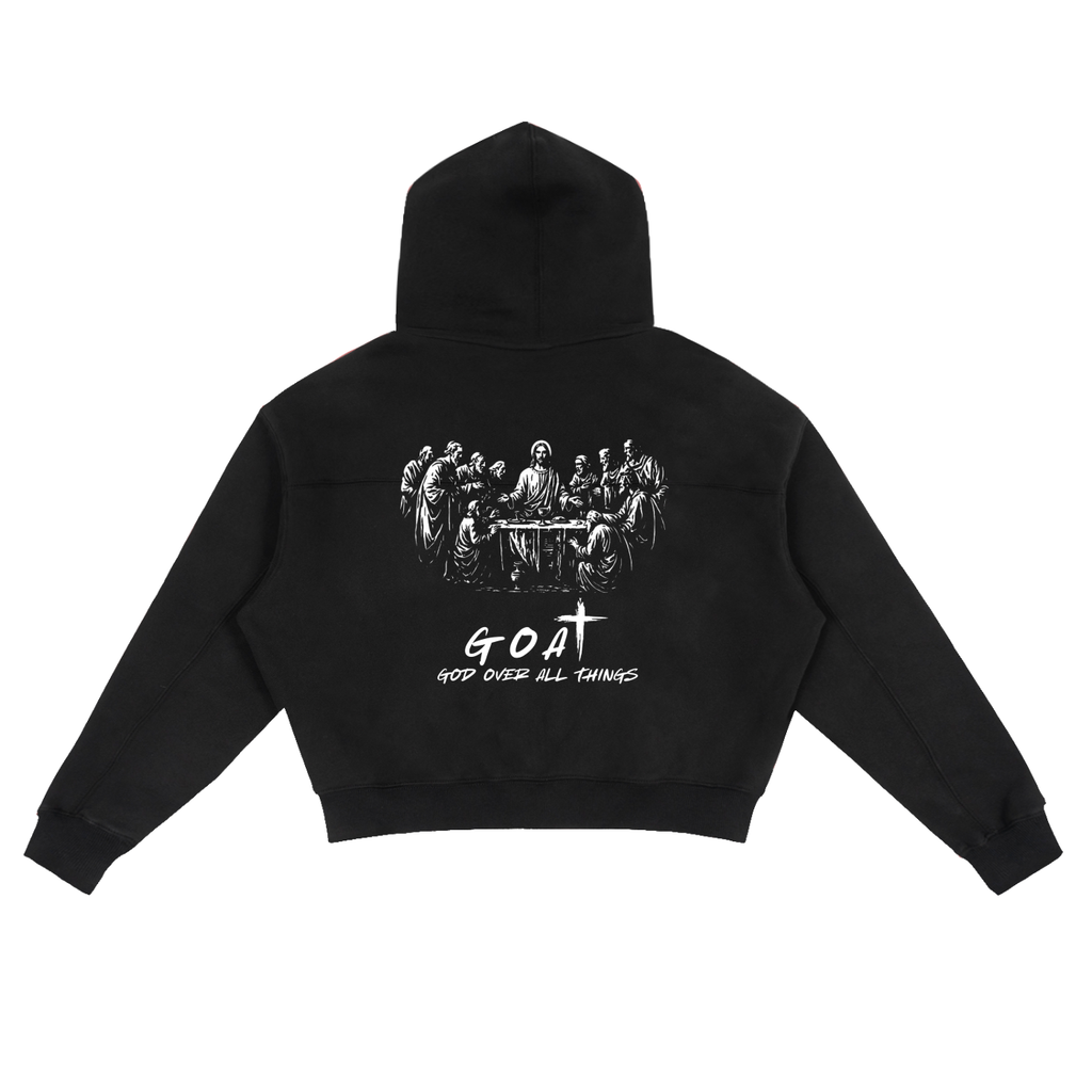 Fleece Zip-Up Boxy Hoodie - (GOD GOAT)